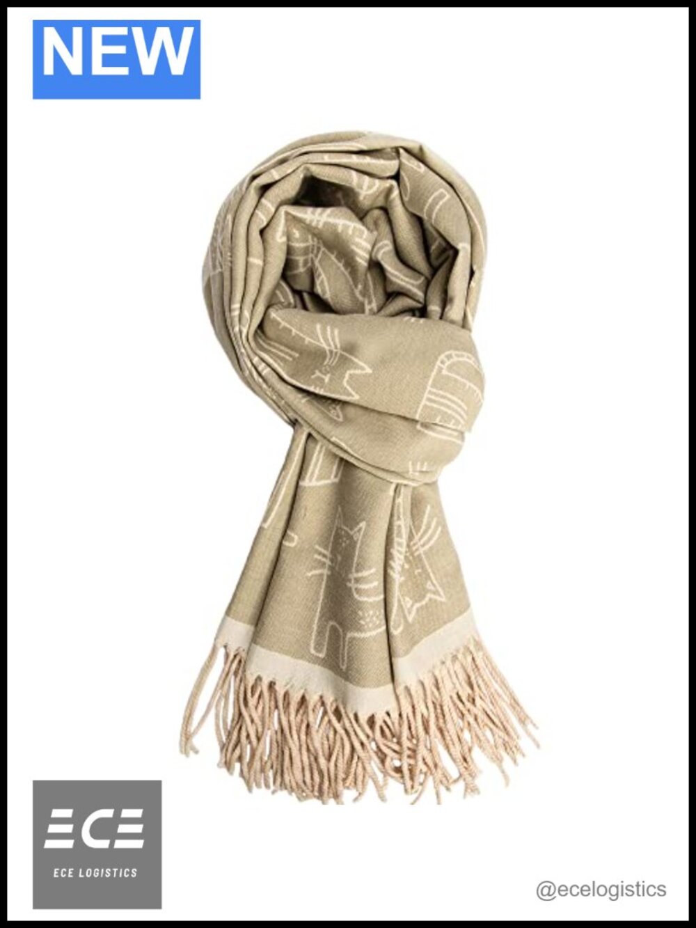 Cashmere Feel Shawl Wrap Cat Print Fringed Scarf Winter Warm Cape